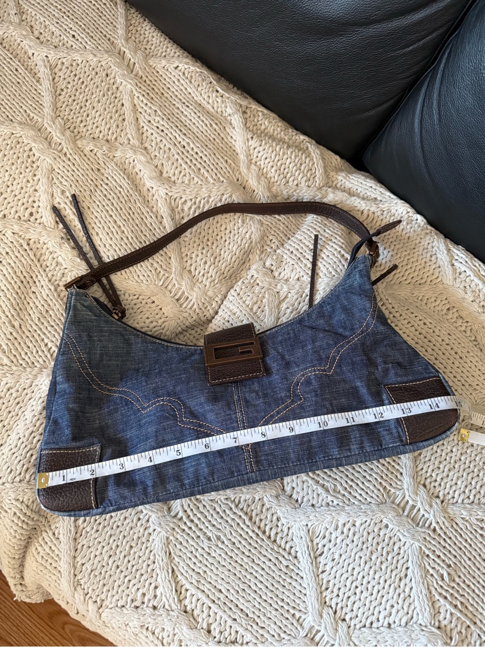 Guess Denim Shoulder Bag with Dark Brown Trim - Picture 7 of 11
